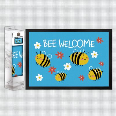 Zerbino di benvenuto Bee in 35x50 cm in blu con simpatiche api