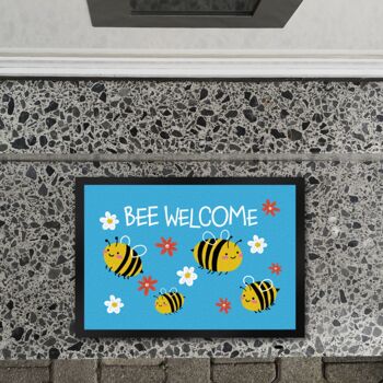 Paillasson de bienvenue abeille en 35x50 cm en bleu avec de jolies abeilles 3