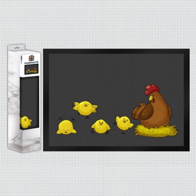 Chicken in the nest with chicks doormat in 35x50 cm