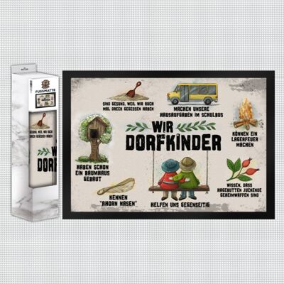 Wir Dorfkinder doormat with retro motif