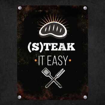 Plaque en métal avec motif BBQ et inscription : Steak it easy 4