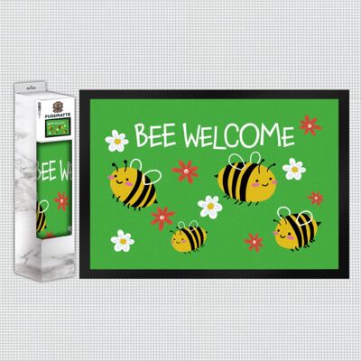 Felpudo de bienvenida abeja de 35x50 cm en verde con simpáticas abejas