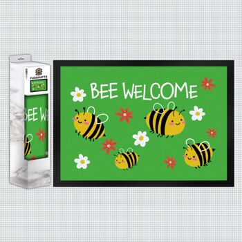 Paillasson de bienvenue abeille en 35x50 cm vert avec de jolies abeilles 1