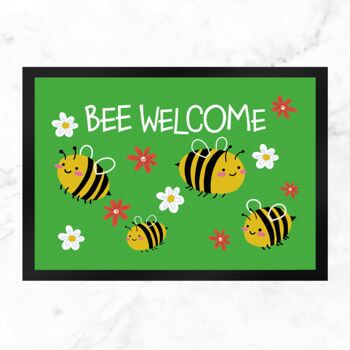Paillasson de bienvenue abeille en 35x50 cm vert avec de jolies abeilles 2