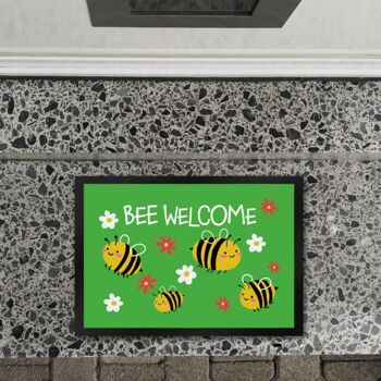 Paillasson de bienvenue abeille en 35x50 cm vert avec de jolies abeilles 3