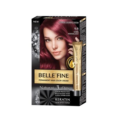 Crème de coloration permanente pour cheveux Belle`Fine # 6.6 - Acajou foncé