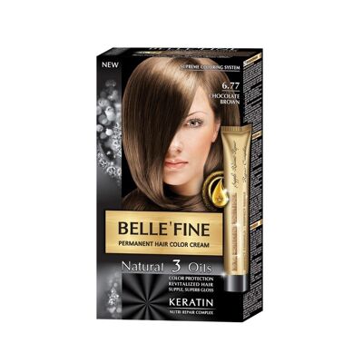 Crème de coloration permanente pour cheveux Belle`Fine # 6.77 - Brun chocolat