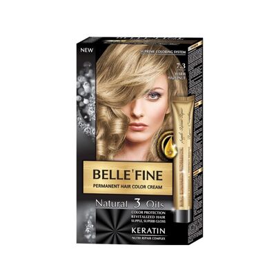 Crème de coloration permanente pour cheveux Belle`Fine # 7.3 - Noisette chaude