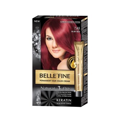 Crème de coloration permanente pour cheveux Belle`Fine # 7.65 - Rouge rubis
