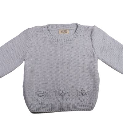 Baby Pullover mit Blumenmuster - 92 - Hellblau