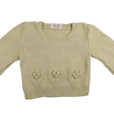 Baby Pullover mit Blumenmuster - 68 - Pistaziengrün