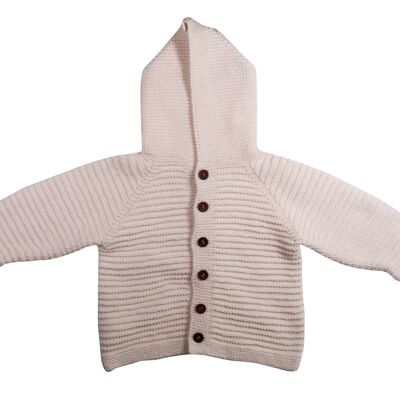 Baby Cardigan mit Kapuze - 92 - Creme Weiß