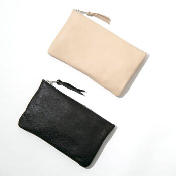 Pochette zippée en cuir noir 4