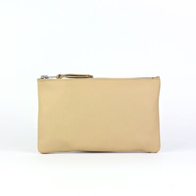 Pochette in pelle beige con zip