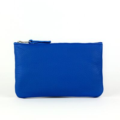 Pochette zippée en cuir cobalt