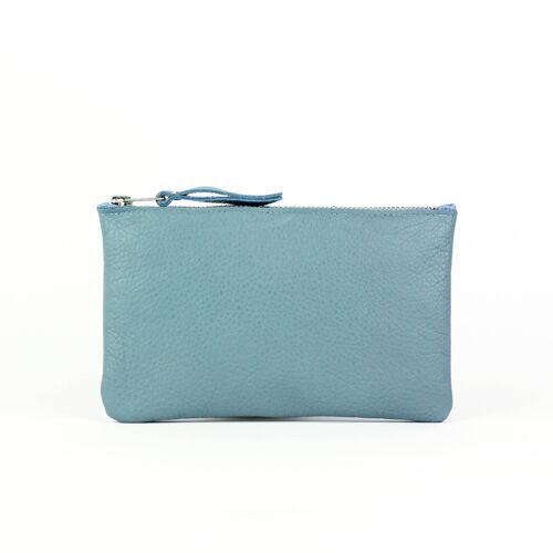 Pale Blue Leather Zip Pouch