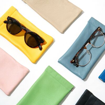 Yellow Snap Top Leather Glasses Sleeve