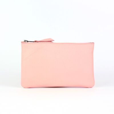 Pochette zippée en cuir rose