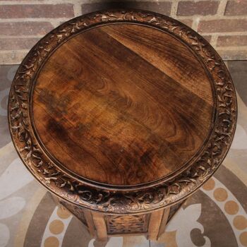 Table d'appoint orientale Soumaya marron Ø 46 cm ronde en bois de manguier 7
