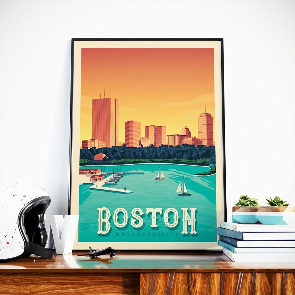 Poster di viaggio Boston Massachusetts - Stati Uniti - 21x29,7 cm [A4]