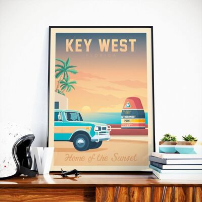 Póster de viaje de Key West, Florida - Punto más meridional - Estados Unidos - 21x29,7 cm [A4]