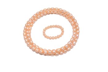 Bracelet wrap avec anneau en perles de culture d'eau douce en abricot