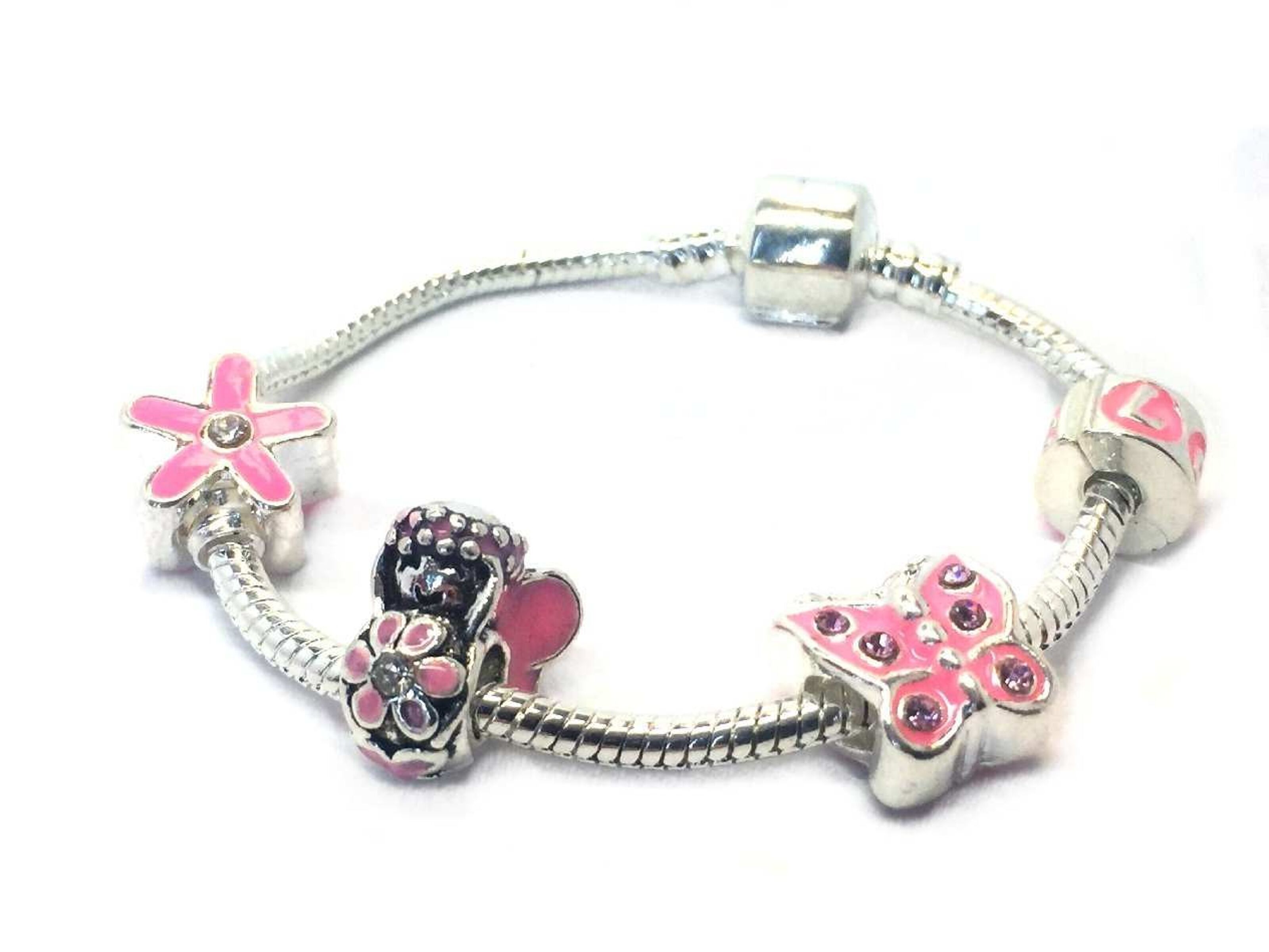 Children's 'Pink Princess 10th Birthday' Silver Plated Charm Bead Bracelet - Silver Plated - 17cm