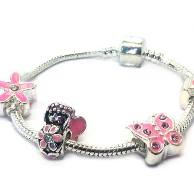 Pulsera de dijes chapada en plata para niños 'Hada rosa' 17cm