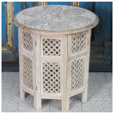 Oriental side table Haytam Ø 52cm round white made of mango wood