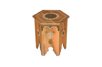 Table d'appoint orientale Salman dans un ensemble de 2 en bois de manguier avec laiton décoré d'une main de Bouddha 6