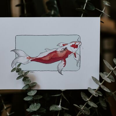 Postal y póster de papel de acuarela - Carpa oï - Decoración de pared - Ilustración de naturaleza y animales - Pintura de impresión de arte