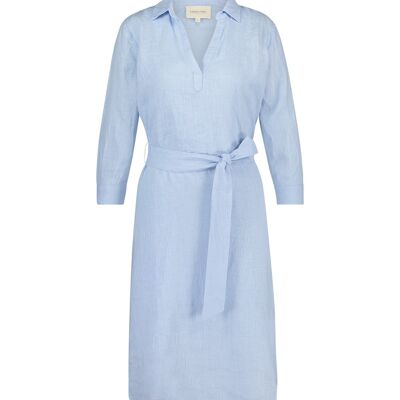 Charlize. Dress with Belt. 100% Linen,blue