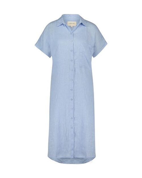 Caprice. Long dress with buttons. 100% Linen,blue