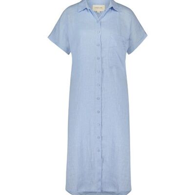 Caprice. Long dress with buttons. 100% Linen,blue