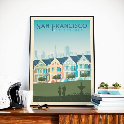 San Francisco California Travel Poster - Painted Ladies - 21x29.7 cm [A4]
