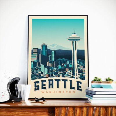 Poster di viaggio dello Space Needle di Seattle - Stati Uniti - 21x29,7 cm [A4]