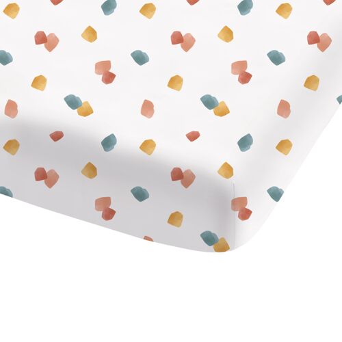 Drap-housse imprimé en percale de coton BIO, AQUARELLE - 140x200 - Terracotta