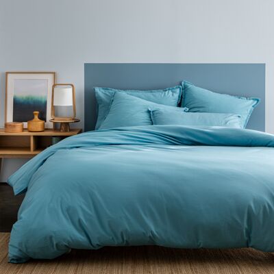 Housse de couette unie en coton, COTON LAVÉ - 140x200 - Bleu Givré