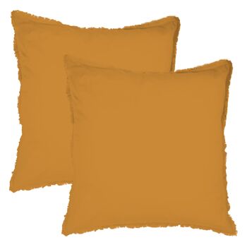 Set de 2 taies d’oreiller unies en coton, COTON LAVÉ - 2x50x70 - Caramel 4