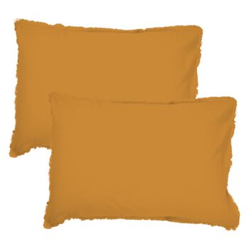 Set de 2 taies d’oreiller unies en coton, COTON LAVÉ - 2x50x70 - Caramel 5