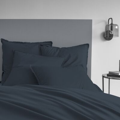 Set de 2 taies d’oreiller unies en coton, COTON LAVÉ - 2x50x70 - Bleu Nuit