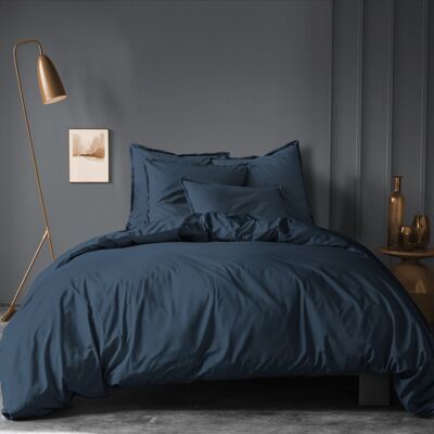 Housse de couette unie en coton, COTON LAVÉ - 240x220 - Bleu Nuit