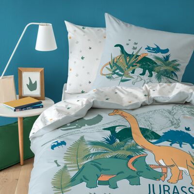 Housse de couette + taie d'oreiller 100% coton - Dino Jungle - 140x200+63x63