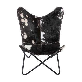 Butterfly fauteuil papillon Naples noir blanc | Chaise rétro en cuir véritable avec structure en métal 8