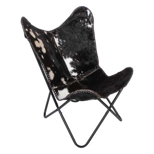 Butterfly Schmetterling Sessel Neapel schwarz weiß | Retro Stuhl echt Leder mit Metallgestell