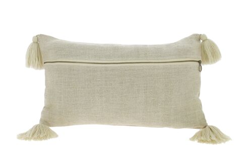 Coussin en lin /zip
 decoratif& pompons beige
 30x50cm disha