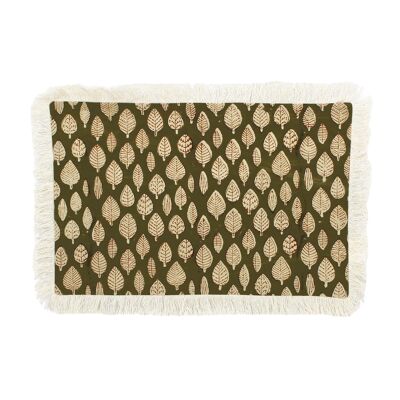 SET OF 4 PLACEMATS IN
 KHAKI GREEN COTTON WITH
 FRINGES 43X28CM RIMINI