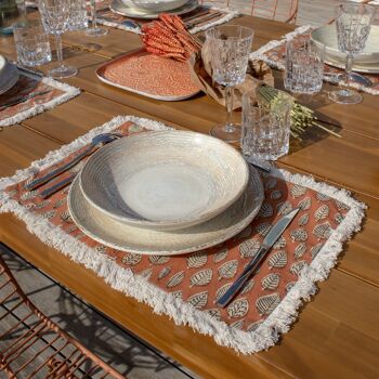 Lot 4 sets de table en
 coton terracotta avec
 franges 43x28cm malaga 2