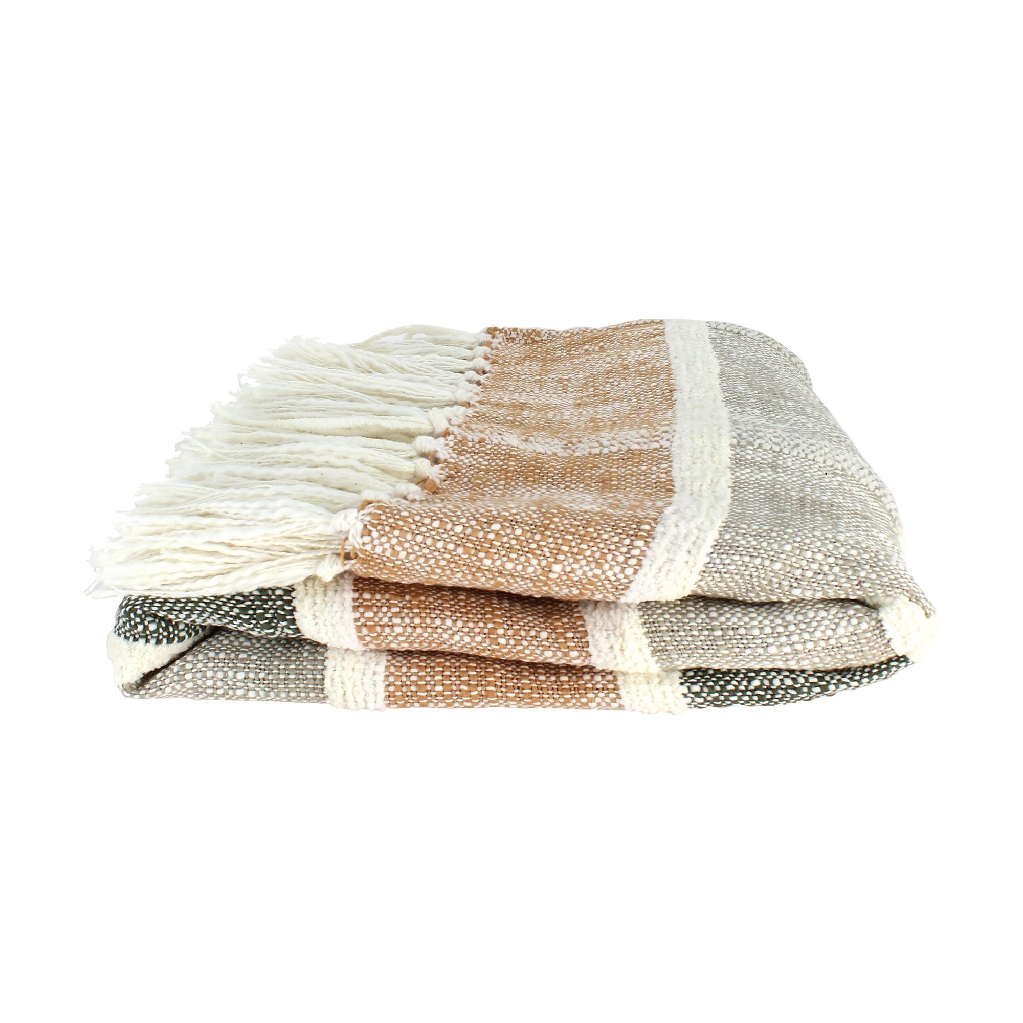 PLANTARE IN COTONE CON FRANGE
 TONO GRIGIO/OCRA MACCHIATO
 SERRA 125X150CM