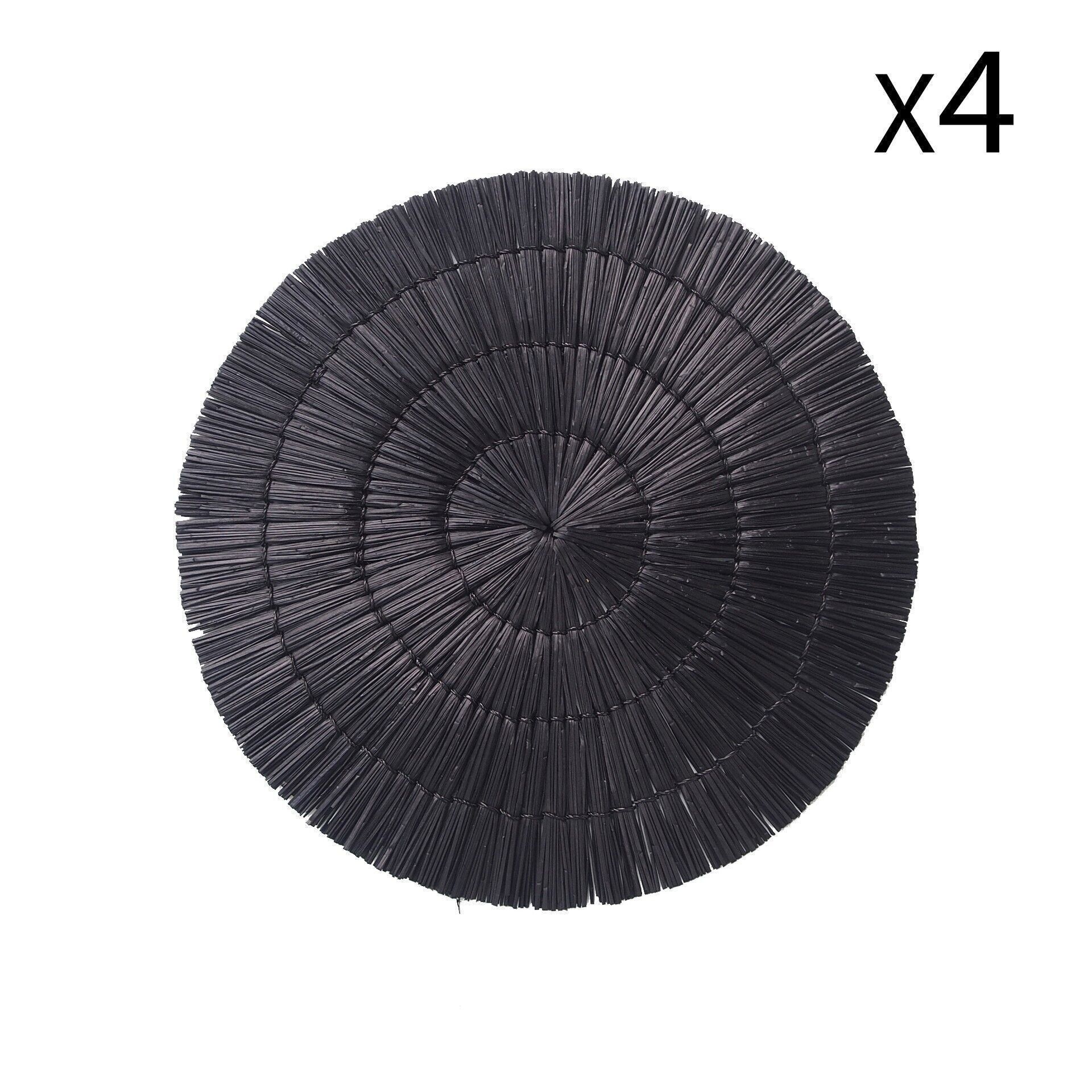 SET MIT 4 RUNDEN TISCHSETS
 AUS RATTAN - FARBE SCHWARZ
 Ø38CM PAROS
